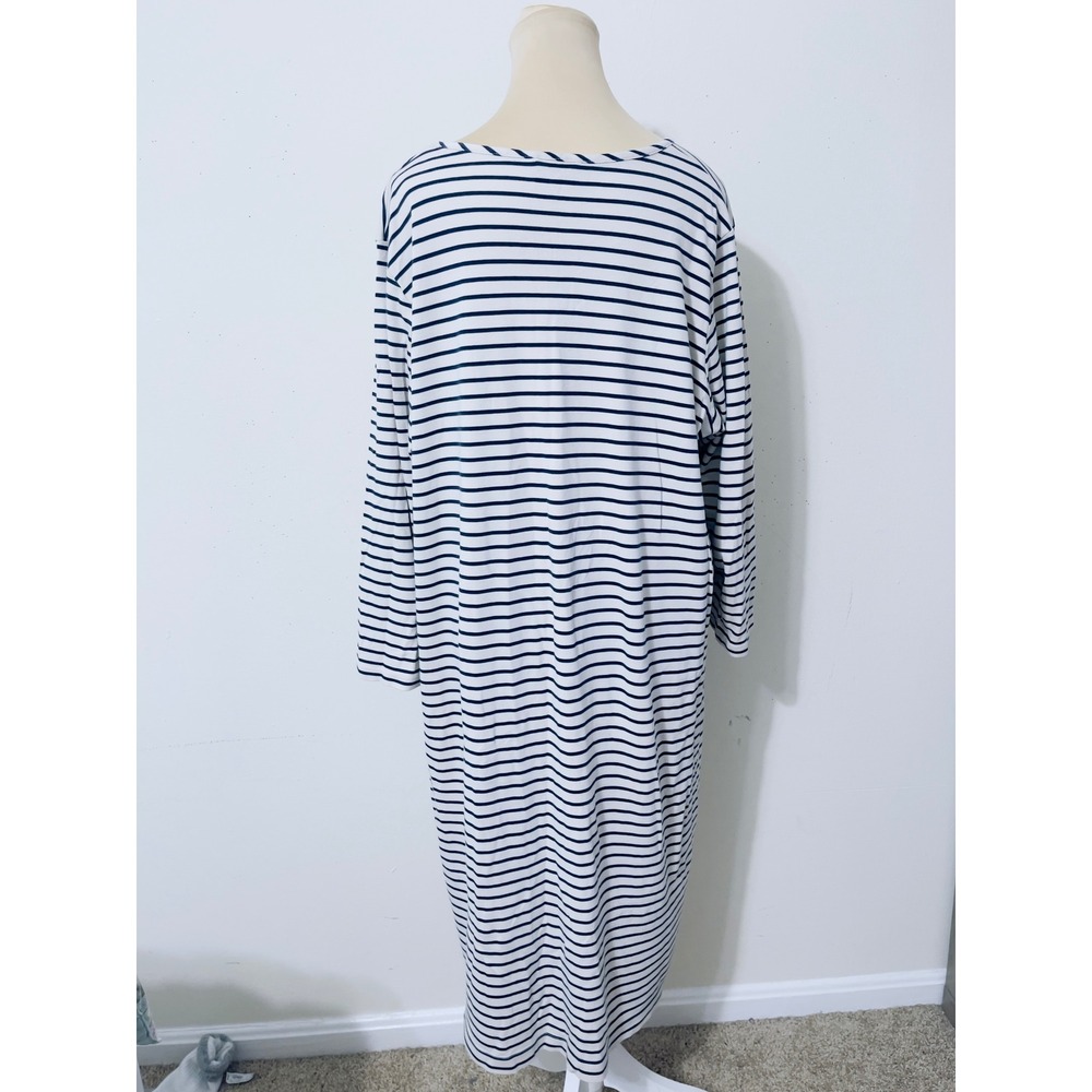 Lands' End Womens Striped Dress 2X Blue White  Midi Nautical Coastal Preppy - Picture 5 of 7
